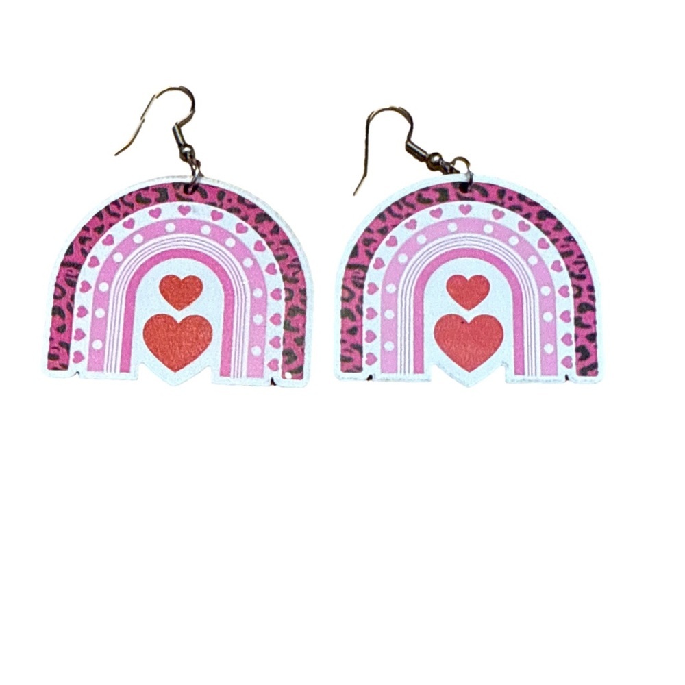Pink and Red Heart Rainbow Earrings
